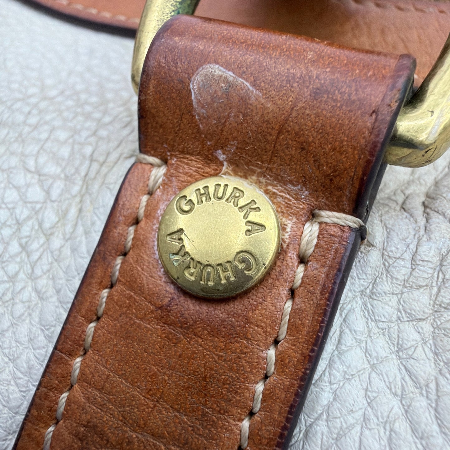 Ghurka Cavalier II No. 97 Weekender Duffel Bag Cream Leather Tan Trim