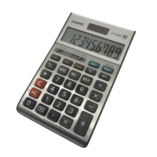 Casio JF-100BM 10-Digit Desktop Calculator Silver Black Tested Working