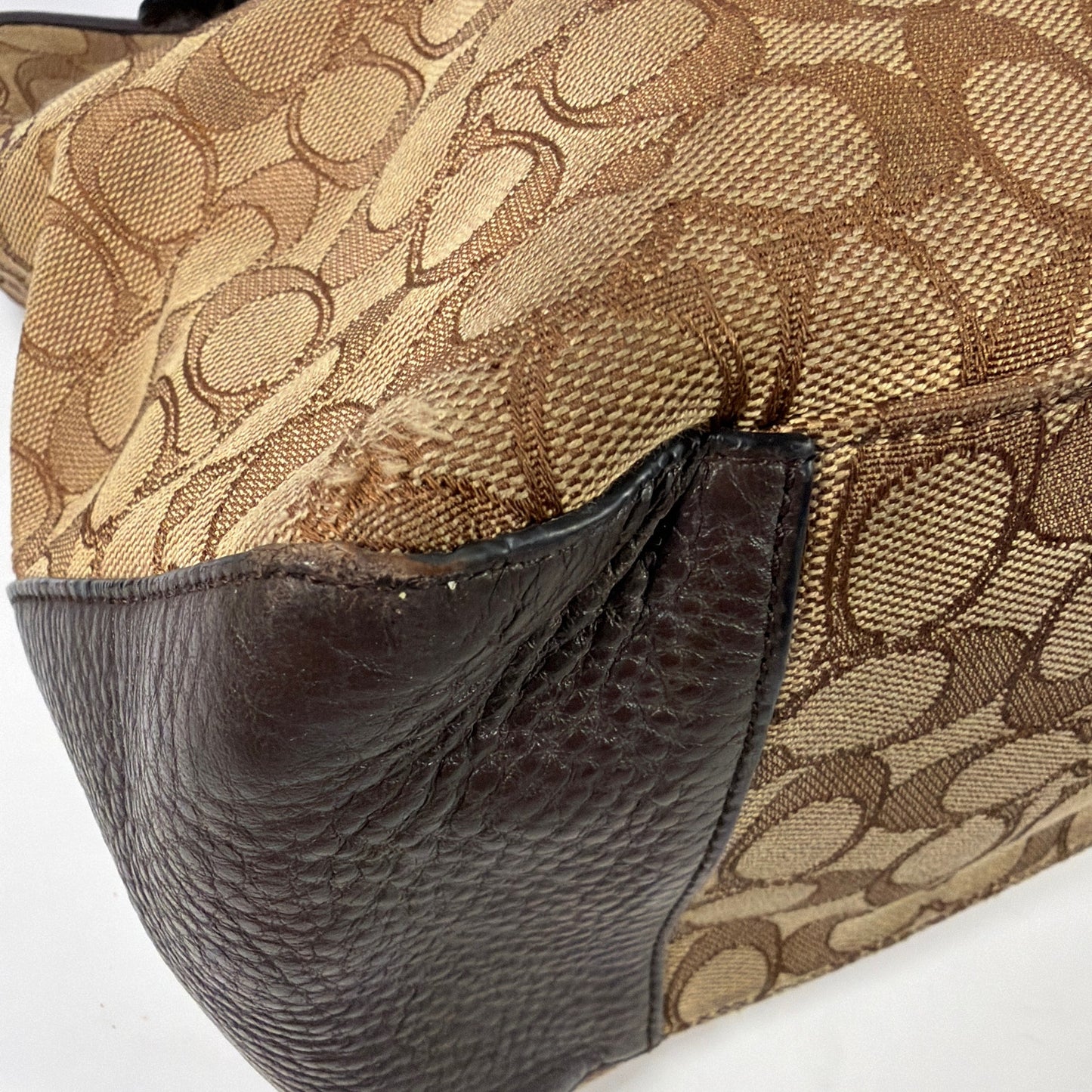 Coach Signature Jacquard Tote Shoulder Bag Brown Tan