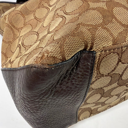Coach Signature Jacquard Tote Shoulder Bag Brown Tan