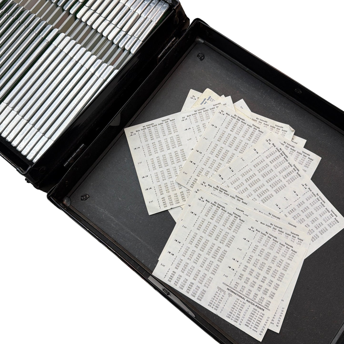 Vintage Duplicate Bridge Tournament Set – 36 Aluminum Boards, 16 Table Cards