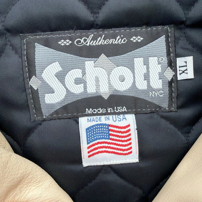 Schott NYC Formula One Racing Leather Jacket Blue/Cream Size 1X Made in USA