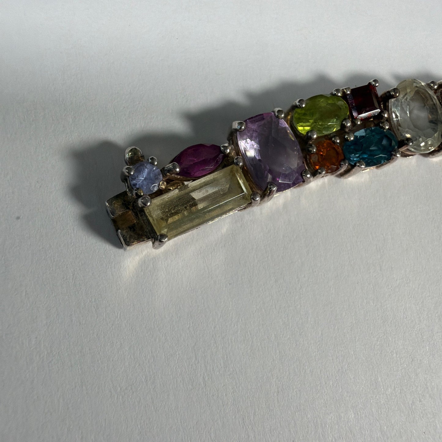 925 Sterling Silver Multicolor Gemstone Tennis Bracelet 7.5 Inch