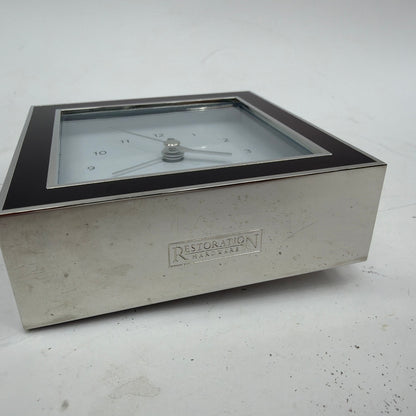 Restoration Hardware Chrome Desk Alarm Clock 4in Square Tested Working