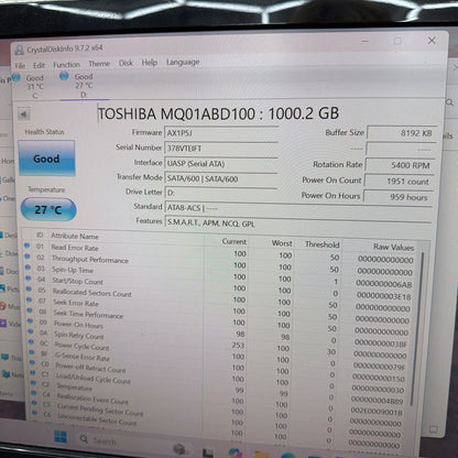 Toshiba MQ01ABD100 1TB 2.5" SATA HDD 5400RPM Tested