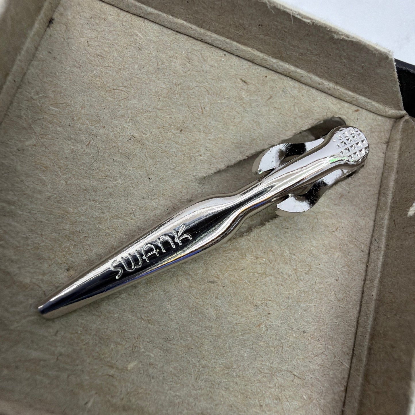 Vintage Swank Silver Tone Diamond-Cut Tie Bar Clip with Original Box
