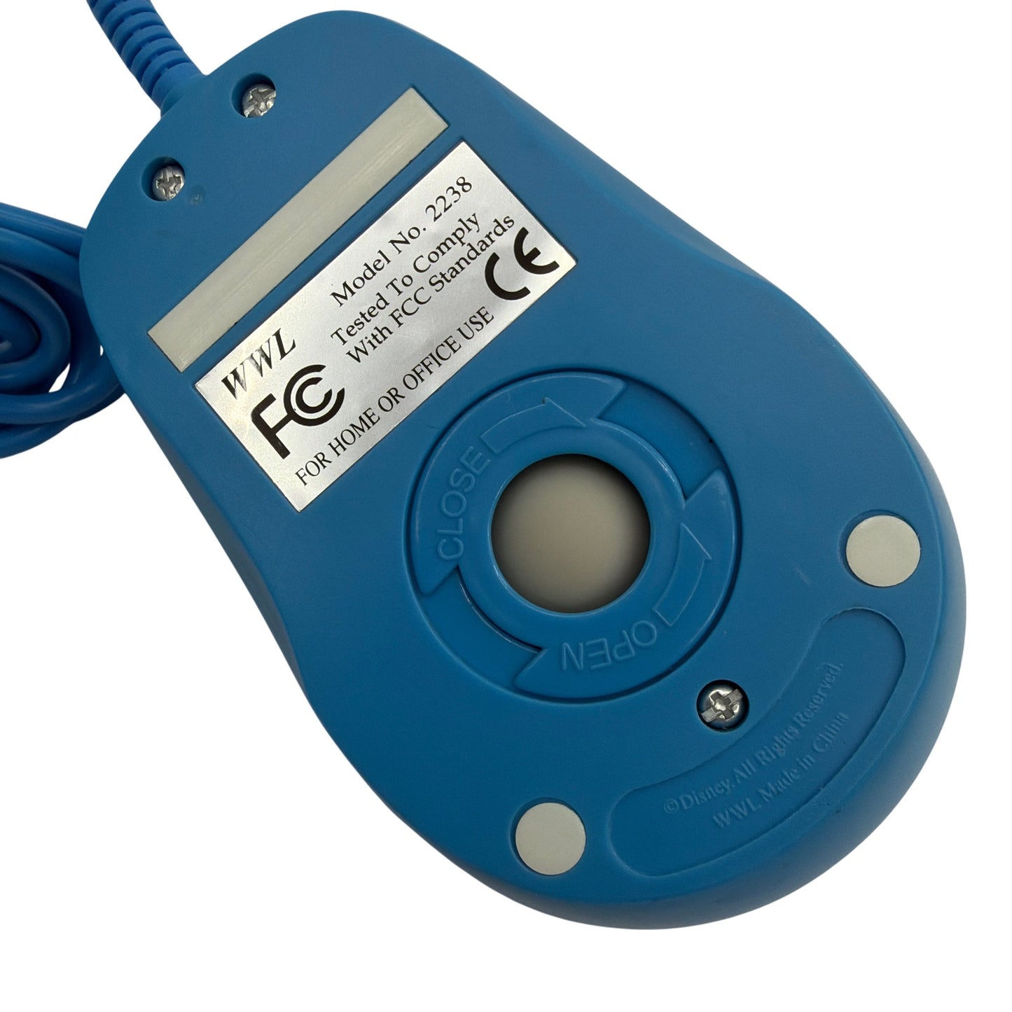 Vintage Disney Mickey Mouse Blue PS/2 Wired Computer Mouse WWL Model 2238