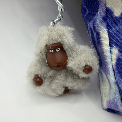 Kipling Small Blue White Print Crossbody Bag With Monkey Keychain