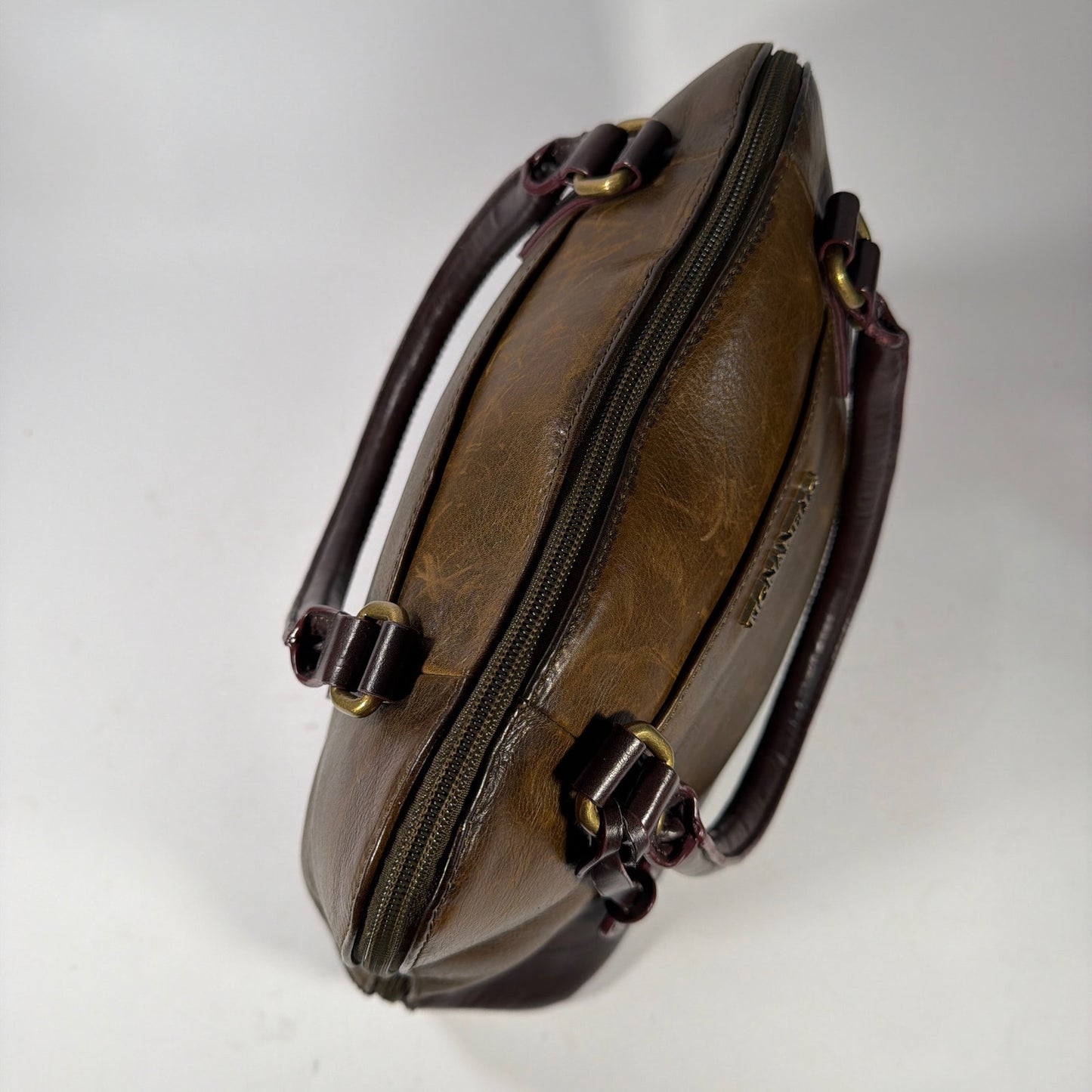 Tignanello Two-Tone Leather Satchel Handbag Brown 14x5x9