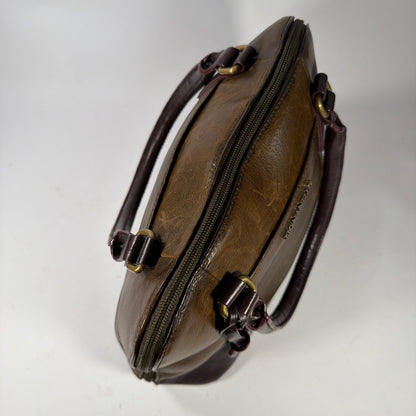 Tignanello Two-Tone Leather Satchel Handbag Brown 14x5x9