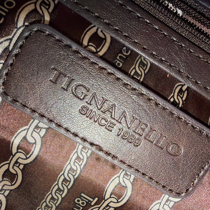 Tignanello Two-Tone Leather Satchel Handbag Brown 14x5x9