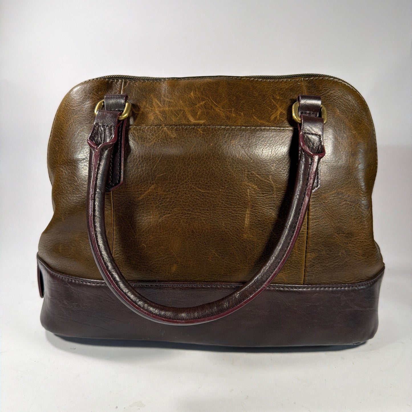 Tignanello Two-Tone Leather Satchel Handbag Brown 14x5x9