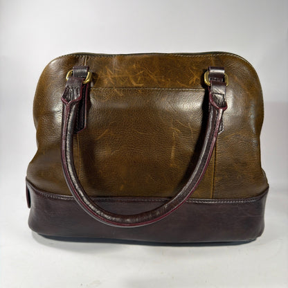 Tignanello Two-Tone Leather Satchel Handbag Brown 14x5x9