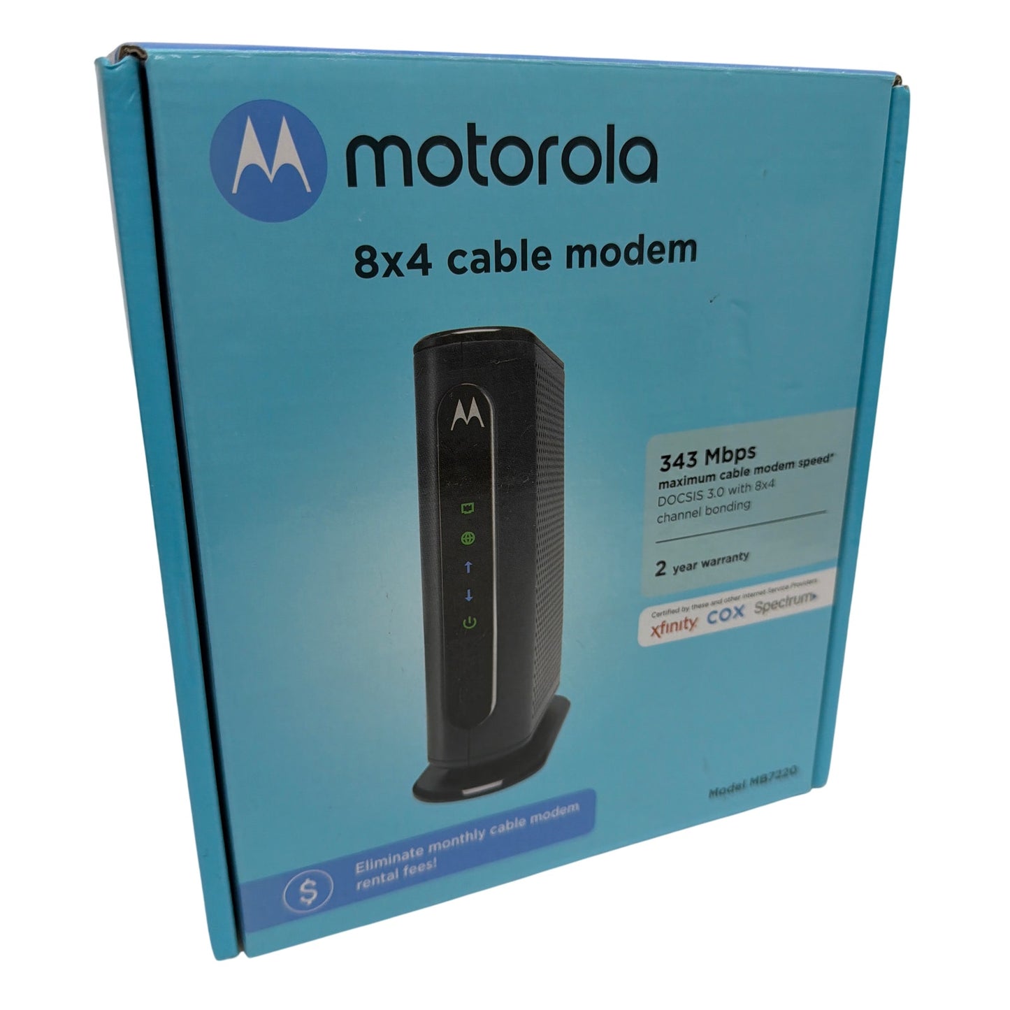 Motorola MB7220 DOCSIS 3.0 8x4 Cable Modem with Cables and Power Adapter