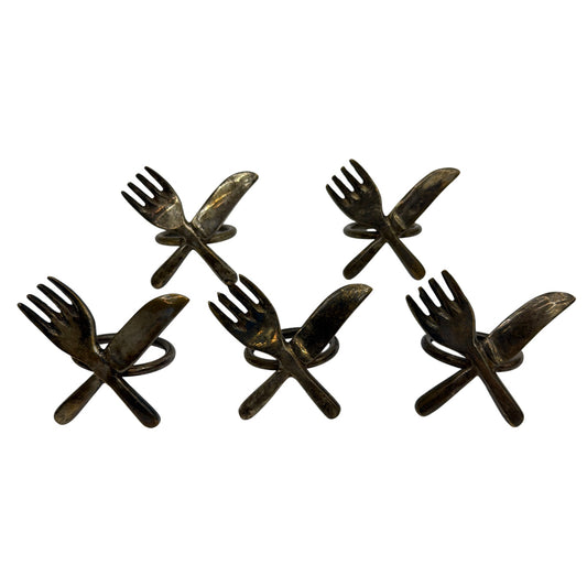 Brass-Tone Fork and Knife Napkin Rings 28mm Inner Diameter Lot of 5