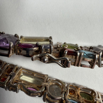925 Sterling Silver Multicolor Gemstone Tennis Bracelet 7.5 Inch