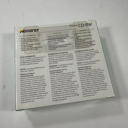 Memorex Pocket CD-RW Mini Discs 8cm 210MB 24min 4X 5-Pack Sealed
