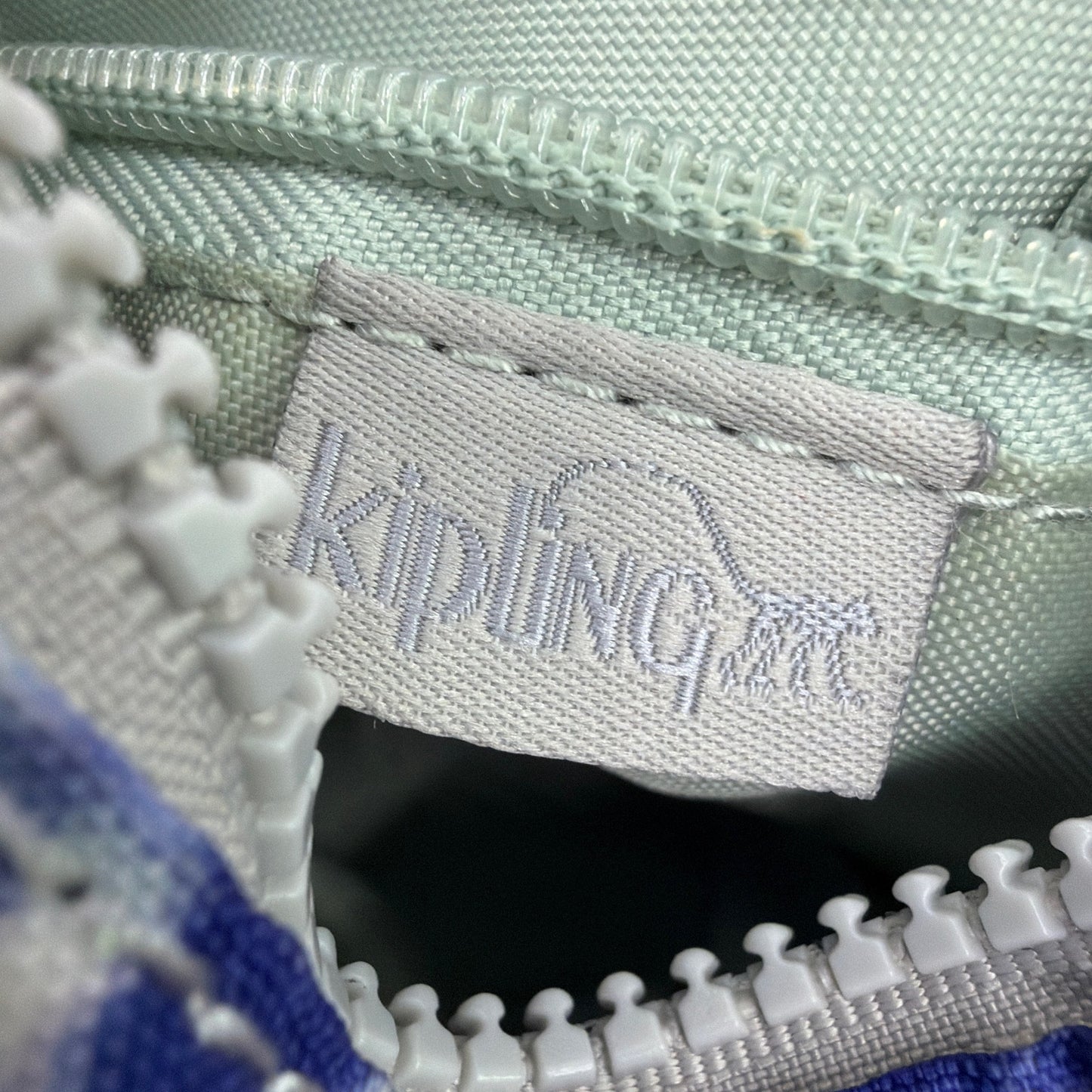 Kipling Small Blue White Print Crossbody Bag With Monkey Keychain