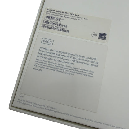 Apple iPad Air Wi‑Fi 64GB Gold Box with Original Papers & Stickers A1566 MH182LL