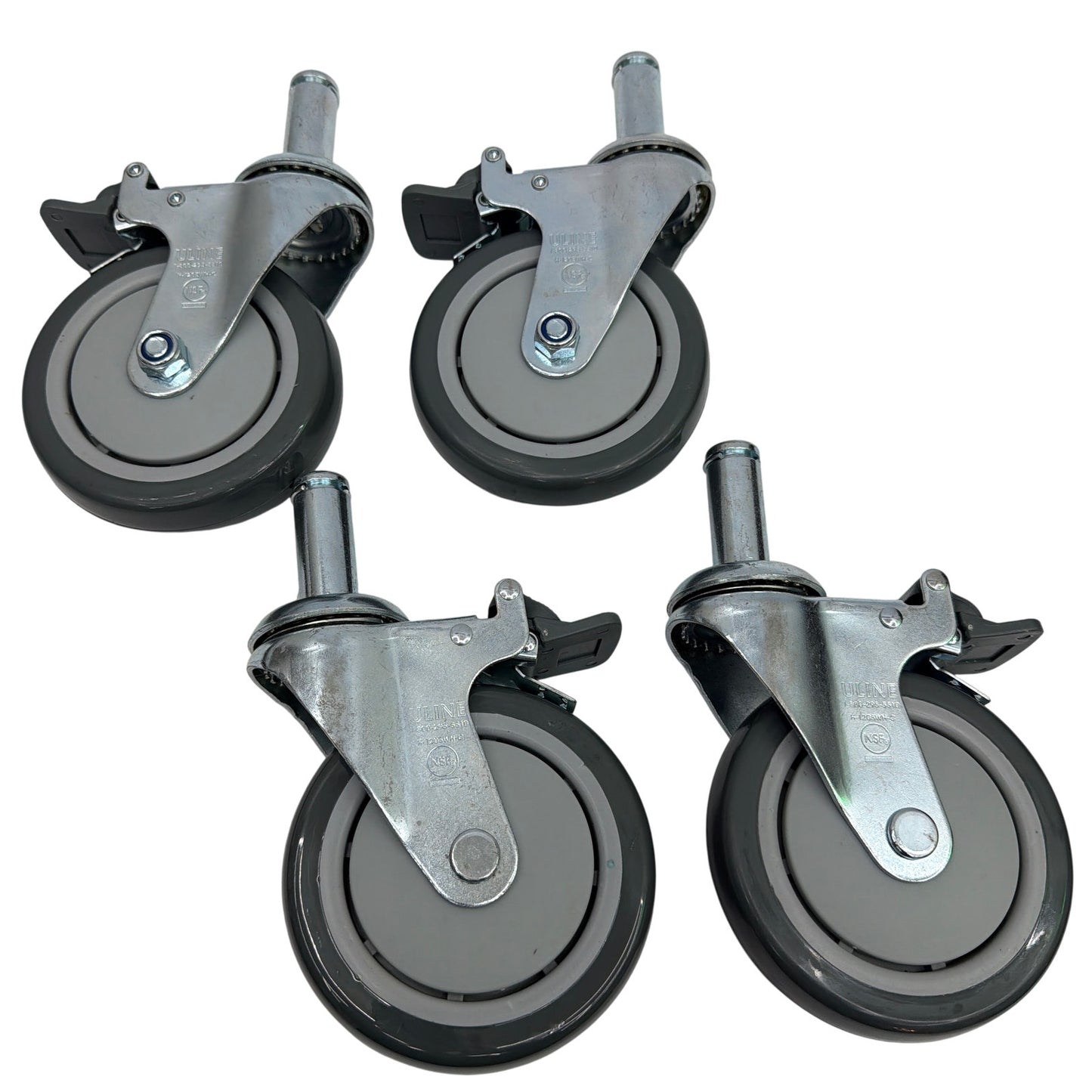 Uline H-1205WH-C 5" Polyurethane Swivel Locking Casters for Wire Shelving – 4‑Pk