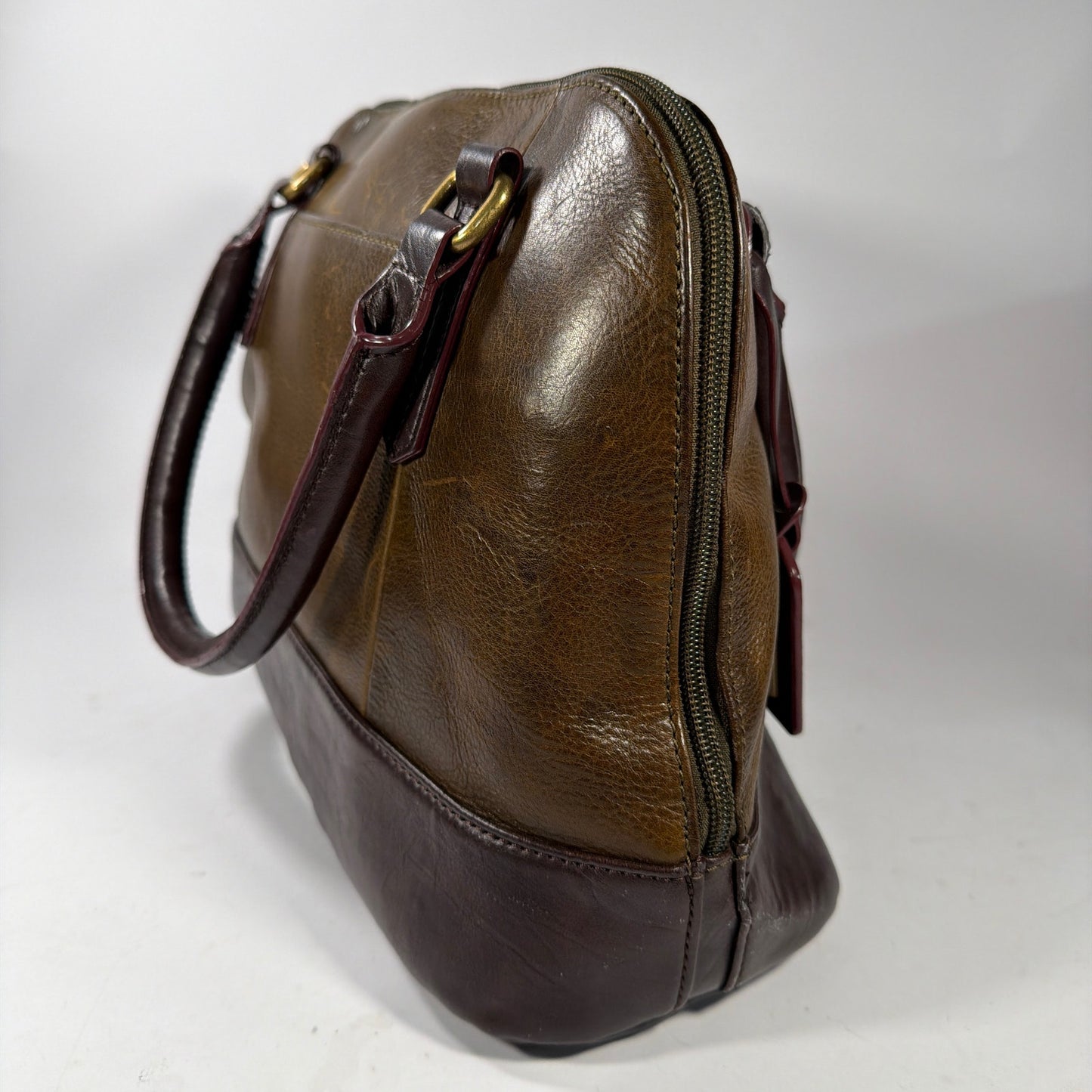 Tignanello Two-Tone Leather Satchel Handbag Brown 14x5x9