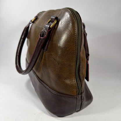 Tignanello Two-Tone Leather Satchel Handbag Brown 14x5x9