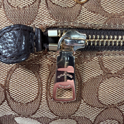 Coach Signature Jacquard Tote Shoulder Bag Brown Tan