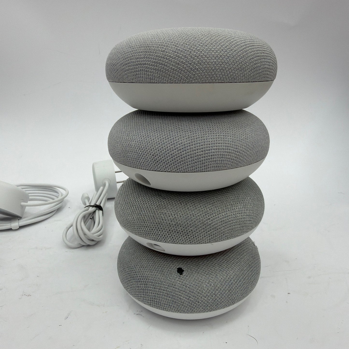Lot of 4 Google Home Mini Smart Speakers Mixed Models Micro-USB and Barrel Power