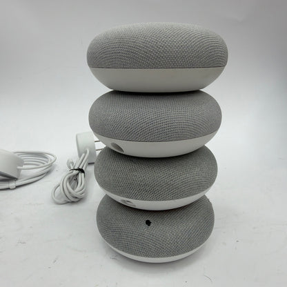 Lot of 4 Google Home Mini Smart Speakers Mixed Models Micro-USB and Barrel Power