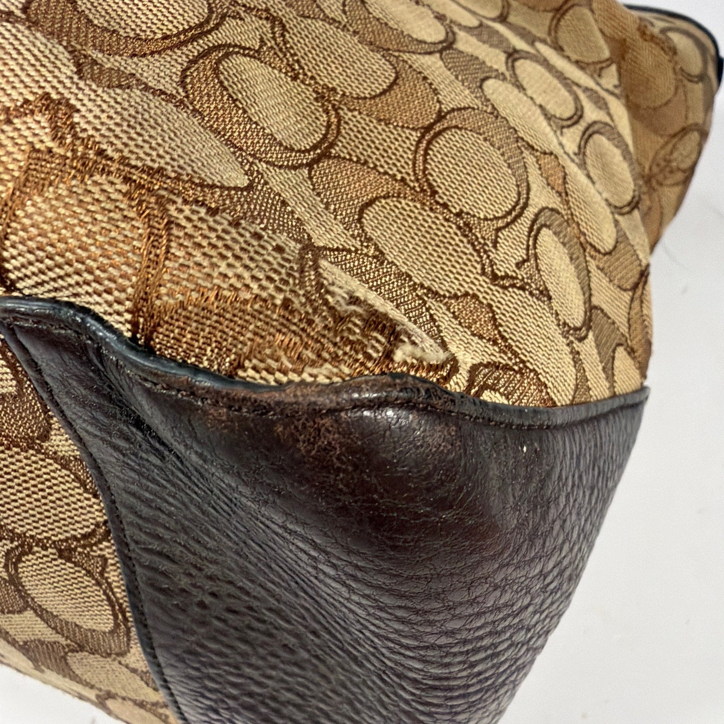 Coach Signature Jacquard Tote Shoulder Bag Brown Tan