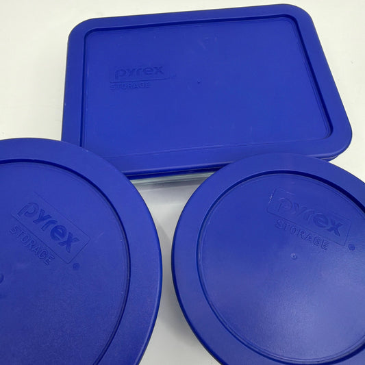 Pyrex Storage Glass Container Set with Blue Lids 3-Piece