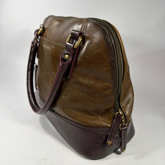 Tignanello Two-Tone Leather Satchel Handbag Brown 14x5x9