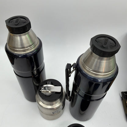 Thermos Insulated Bottle and Food Jar Lot of 3 Black and Stainless