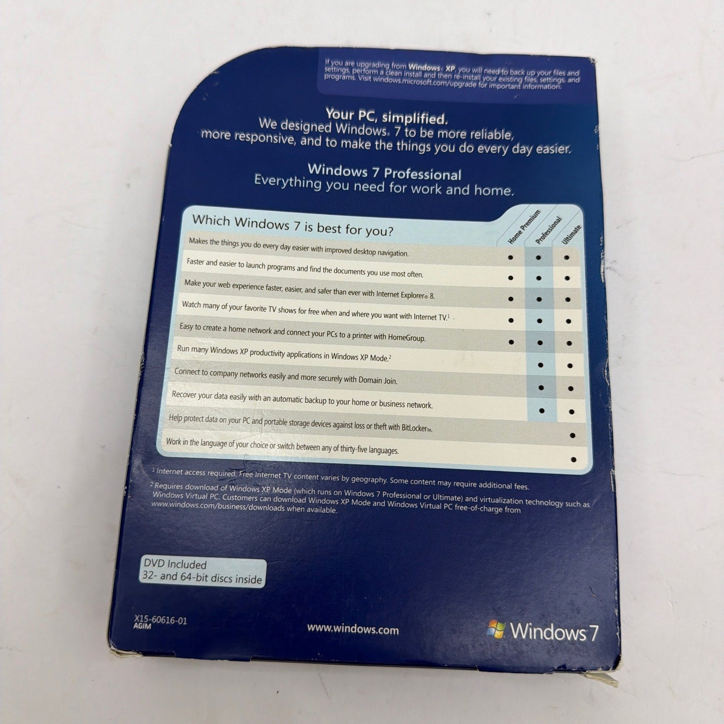 Microsoft Windows 7 Professional 32/64-Bit DVD Set w/ Product Key X15-60616-01