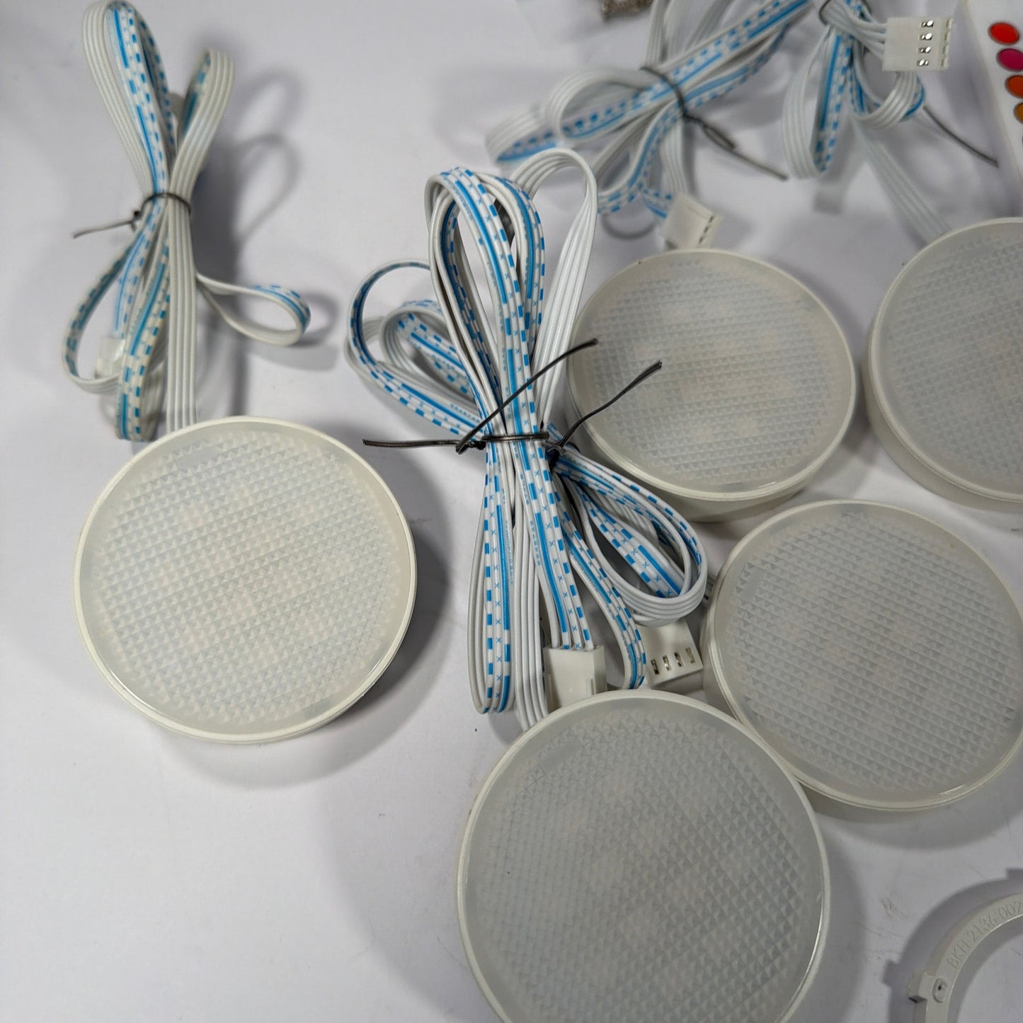 6 RGB LED Puck Lights Under Cabinet Kit w/ 2 Remotes & 2 Power Adapters Tested