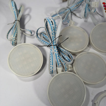 6 RGB LED Puck Lights Under Cabinet Kit w/ 2 Remotes & 2 Power Adapters Tested