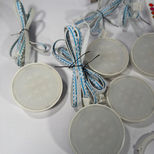 6 RGB LED Puck Lights Under Cabinet Kit w/ 2 Remotes & 2 Power Adapters Tested