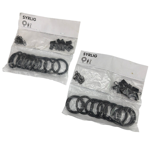 Lot of 2 IKEA SYRLIG Curtain Rings with Clips & Hooks Black 38 mm 802.240.96