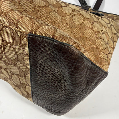 Coach Signature Jacquard Tote Shoulder Bag Brown Tan