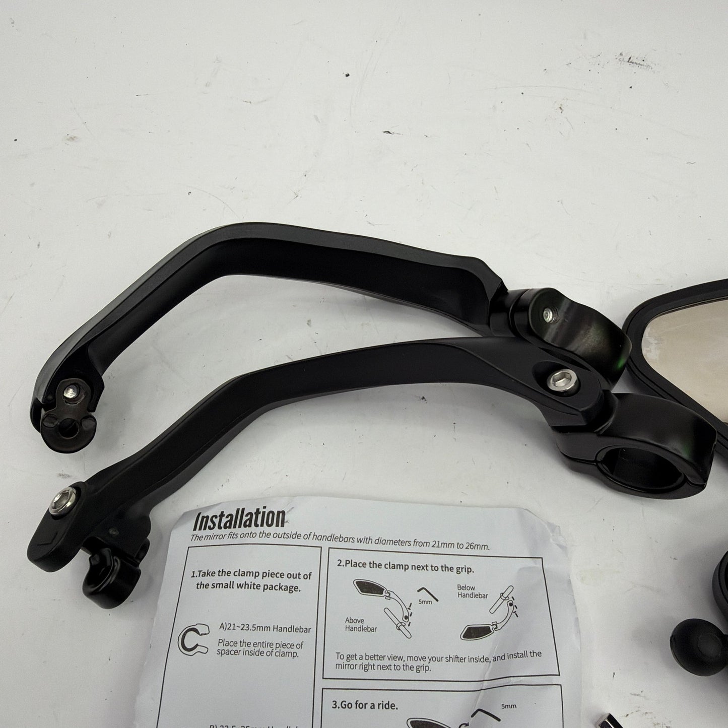 Universal Bike Handlebar Rearview Mirror Set Black 21-26mm Clamp Mount