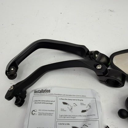 Universal Bike Handlebar Rearview Mirror Set Black 21-26mm Clamp Mount