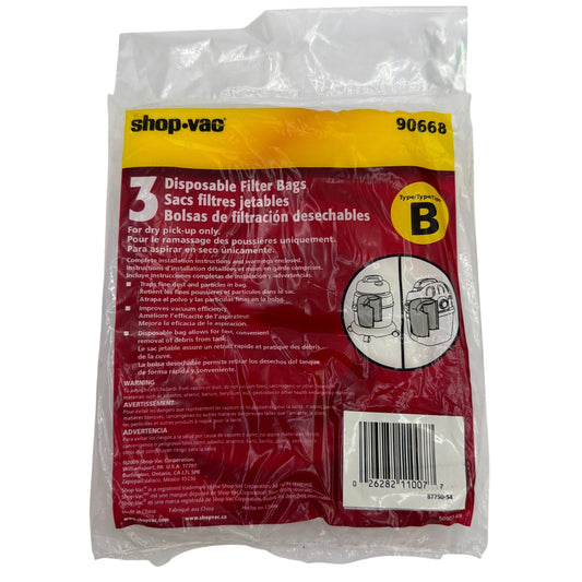 Shop-Vac 90668 Type B Disposable Filter Bags 2–2.5 Gallon 3-Pack