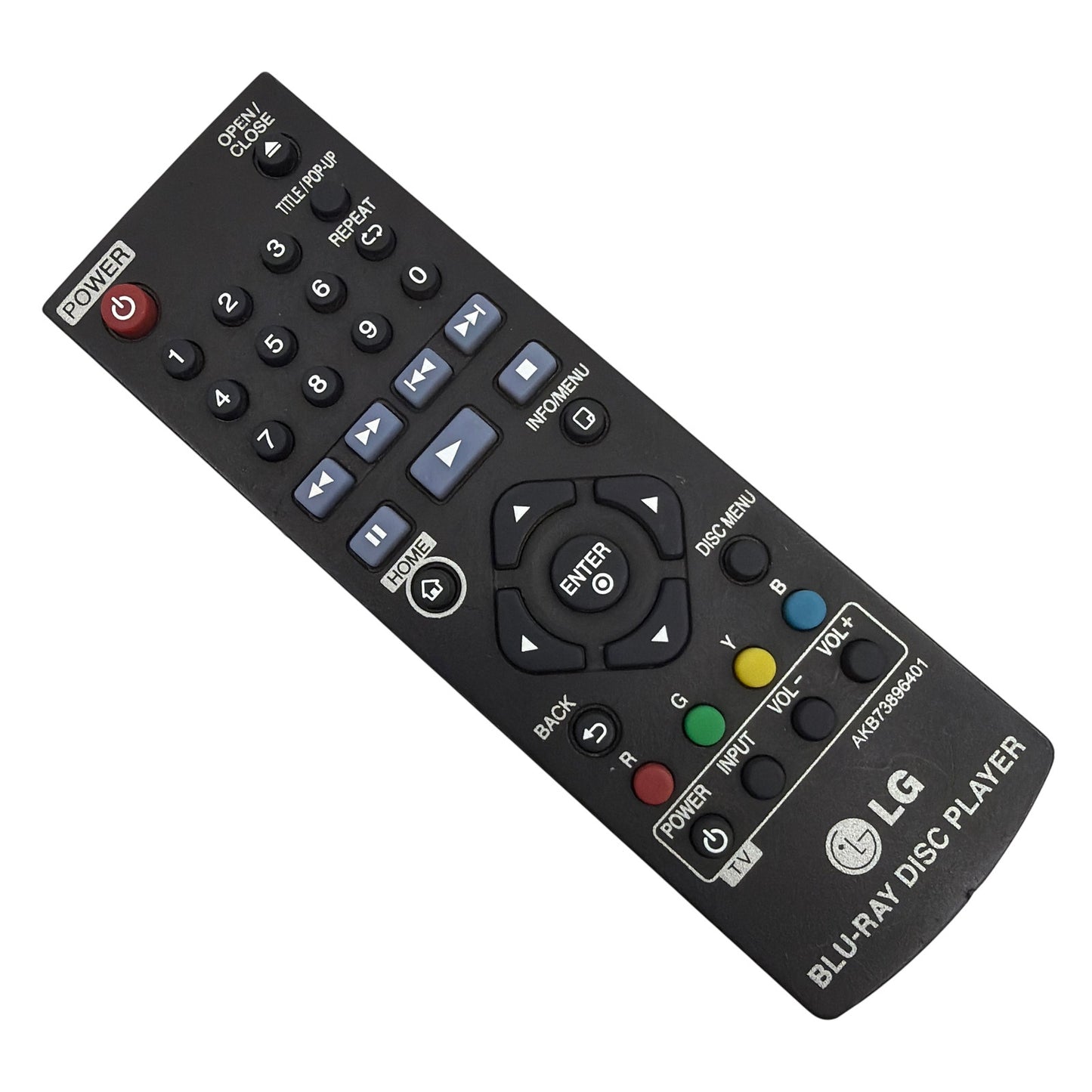 LG Blu-ray Disc Player Remote Control AKB73896401 - Tested - No Battery Cover