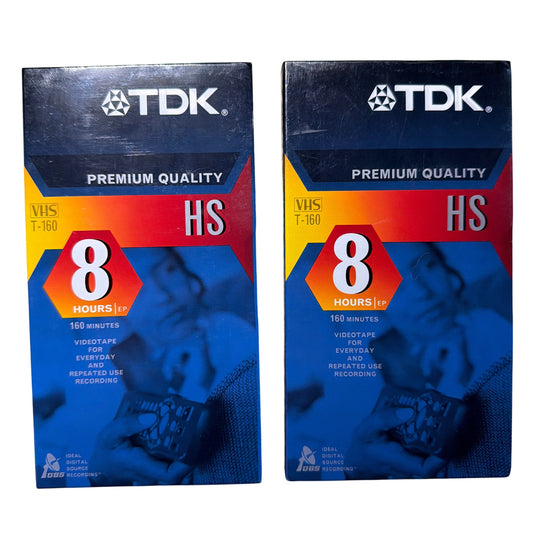 Lot of 2 TDK HS Premium Quality VHS 160 Min 8 Hours EP Blank Videotapes Sealed