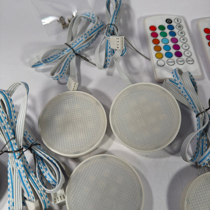 6 RGB LED Puck Lights Under Cabinet Kit w/ 2 Remotes & 2 Power Adapters Tested