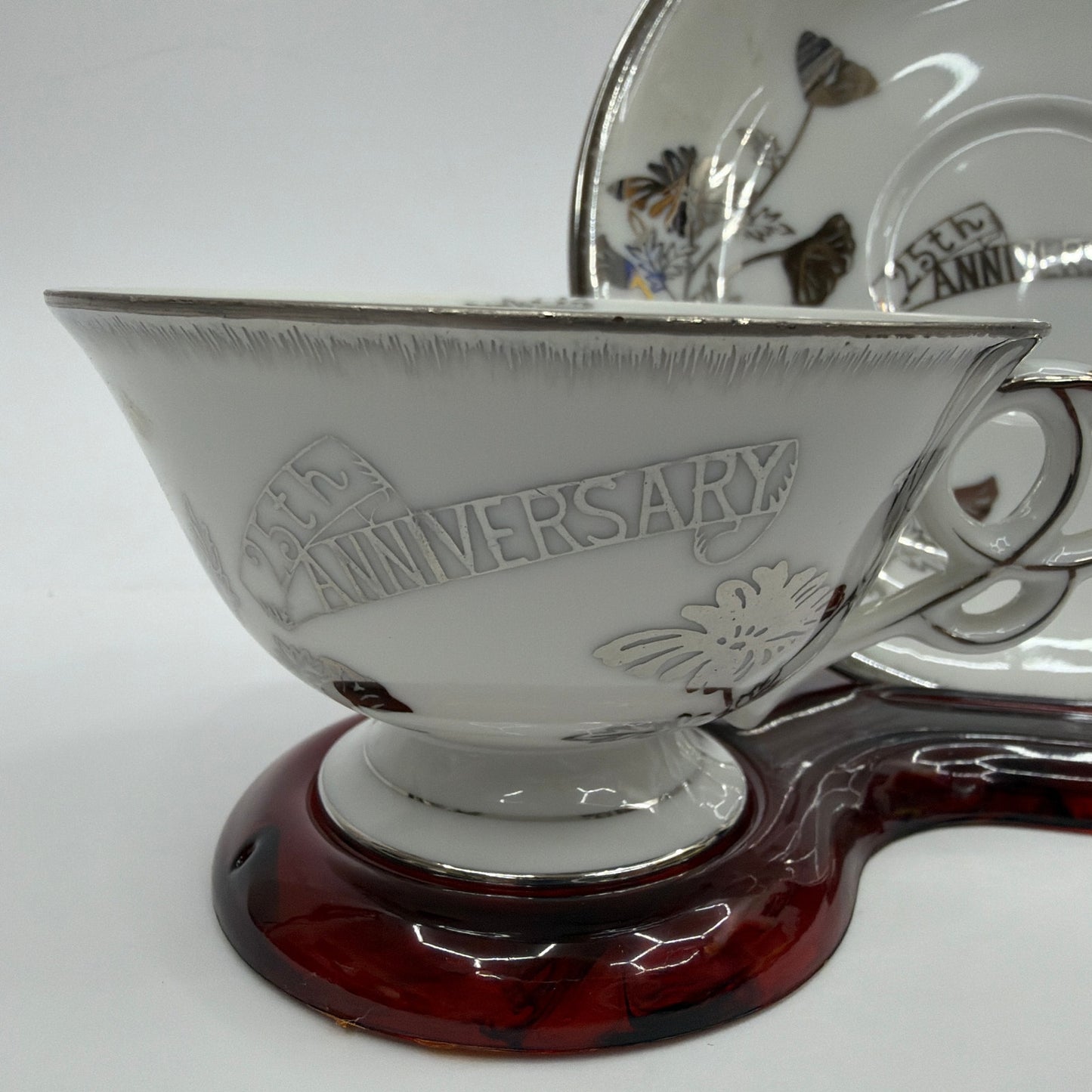 Norcrest Japan 25th Anniversary Teacup and Saucer Set C-195 with Roberts Twin