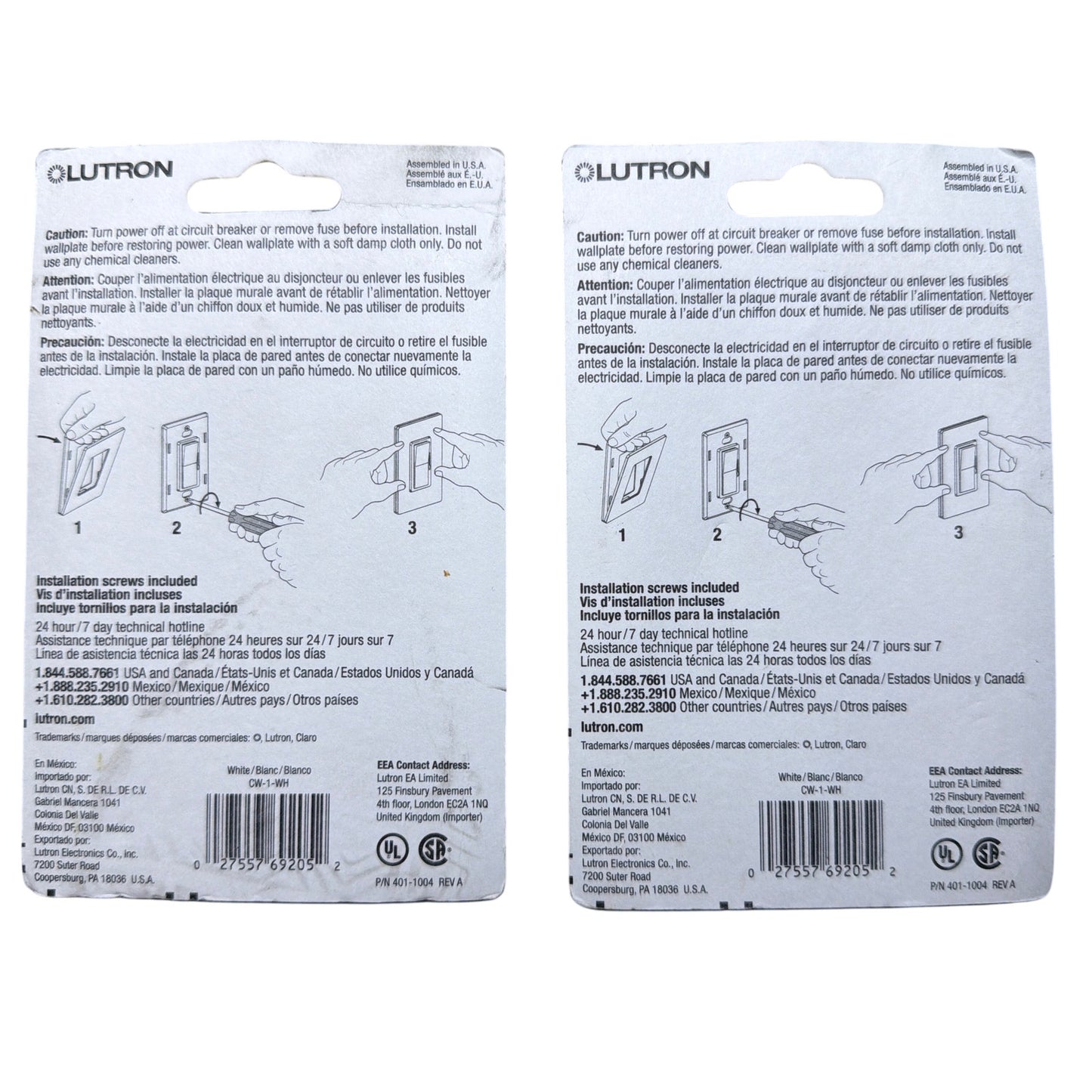 2-Pack Lutron Claro CW-1-WH 1-Gang Gloss White Screwless Wallplates