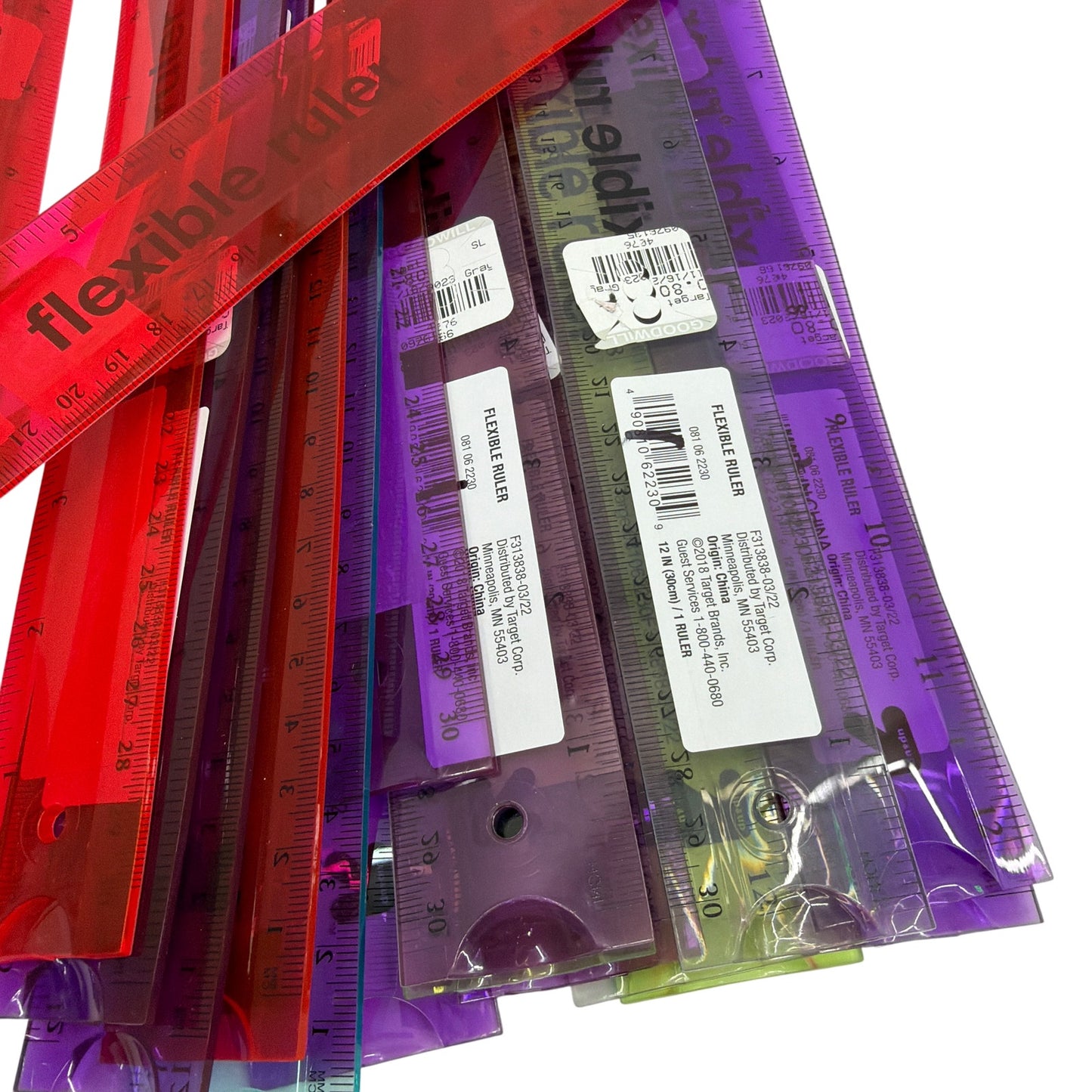 Lot of 30 Flexible Plastic 12" Rulers – Assorted Colors