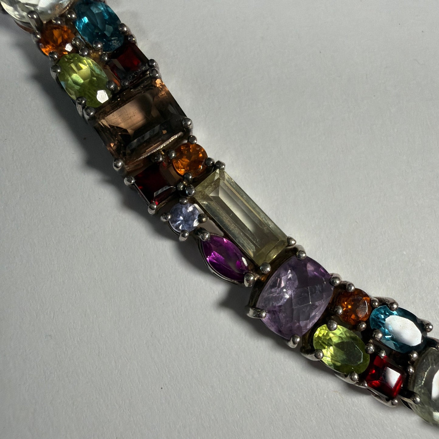 925 Sterling Silver Multicolor Gemstone Tennis Bracelet 7.5 Inch