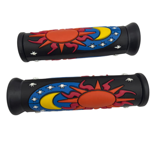 Sun & Moon Zodiac Rubber Handlebar Grips (Pair) – 5 in, Black/Multicolor